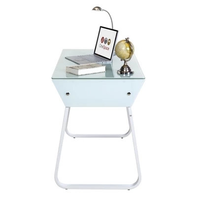 Ultramodern Glass Computer Desk With Drawers Steel Frame White - OneSpace 6 Ultramodern Glass Computer Desk With Drawers Steel Frame White - OneSpace - Image 6