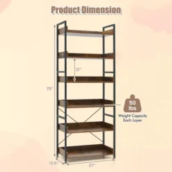 Costway 6-Tier Bookshelf Open Display Shelves Storage Rack Metal Frame With 4 Hooks Rustic 12 Costway 6-Tier Bookshelf Open Display Shelves Storage Rack Metal Frame With 4 Hooks Rustic -WorkHaven Sales Shop GUEST 657743b8 d5ef 4be7 9fc9 841f26a2e731