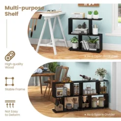 Costway 2 PCS 2-Tier Bookshelf Free Standing Wooden Display S-Shaped Shelf Storage Rack Black/Brown 17 Costway 2 PCS 2-Tier Bookshelf Free Standing Wooden Display S-Shaped Shelf Storage Rack Black/Brown -WorkHaven Sales Shop GUEST 66836f13 e43b 4997 bb00 e675b5529e46