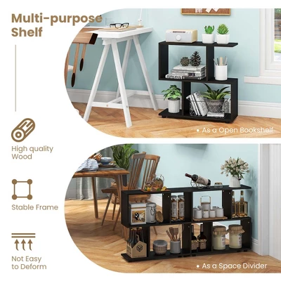 Costway 2 PCS 2-Tier Bookshelf Free Standing Wooden Display S-Shaped Shelf Storage Rack Black/Brown 7 Costway 2 PCS 2-Tier Bookshelf Free Standing Wooden Display S-Shaped Shelf Storage Rack Black/Brown - Image 7