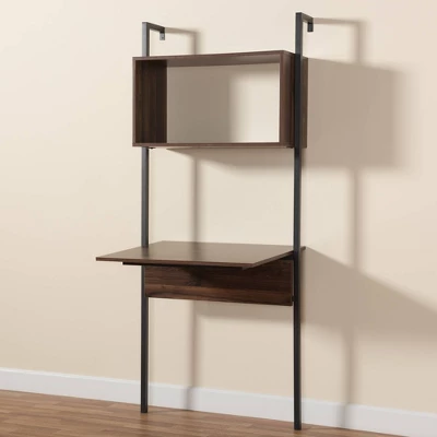 Fariat Walnut Wood And Metal Display Shelf With Desk Brown/Black - Baxton Studio 6 Fariat Walnut Wood And Metal Display Shelf With Desk Brown/Black - Baxton Studio - Image 6