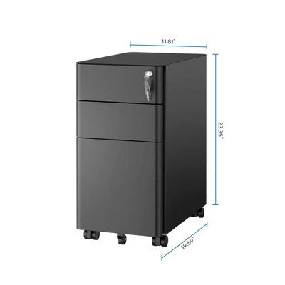 Mount-It! Mobile File Pedestal Cabinet With 3 Drawers & Lock | Slim Design Under Desk Storage & Organizer For Files, Folders & Office Supplies | Black 8 Mount-It! Mobile File Pedestal Cabinet With 3 Drawers & Lock | Slim Design Under Desk Storage & Organizer For Files, Folders & Office Supplies | Black - Image 8