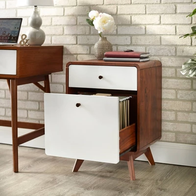 Cassie 2 Drawer File Cabinet White/Walnut - Buylateral 1 Cassie 2 Drawer File Cabinet White/Walnut - Buylateral