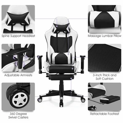Costway Massage Gaming Chair Reclining Racing Office Computer Chair With Footrest White 9 Costway Massage Gaming Chair Reclining Racing Office Computer Chair With Footrest White - Image 9