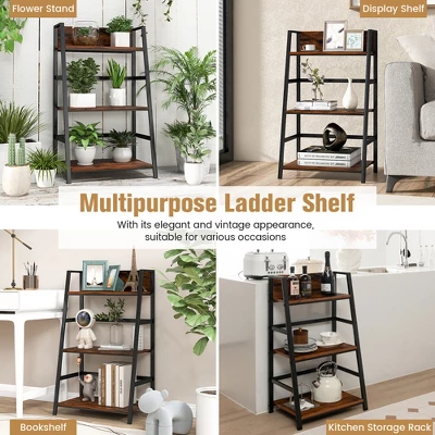 Costway 3-Tier Ladder Bookshelf Industrial Storage Rack Bookcase Plant Display Shelf 7 Costway 3-Tier Ladder Bookshelf Industrial Storage Rack Bookcase Plant Display Shelf - Image 7