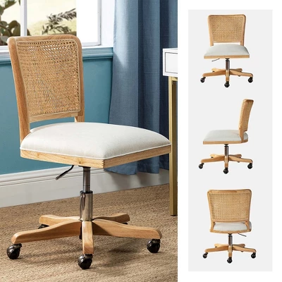 Crisolina Office Task Chair With Rattan Back Height-adjustable Computer Desk Chair Swivel | Karat Home-Linen 7 Crisolina Office Task Chair With Rattan Back Height-adjustable Computer Desk Chair Swivel | Karat Home-Linen - Image 7