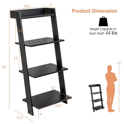 Costway 4-Tier Ladder Shelf Leaning Bookshelf WithAnti-falling Baffle Wood Bookcase Black/White 2 Costway 4-Tier Ladder Shelf Leaning Bookshelf WithAnti-falling Baffle Wood Bookcase Black/White - Image 2