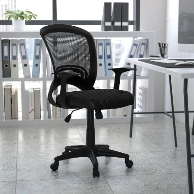 Emma And Oliver Mid-Back Designer Black Mesh Swivel Task Office Chair With Arms 1 Emma And Oliver Mid-Back Designer Black Mesh Swivel Task Office Chair With Arms