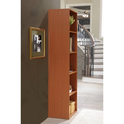 Hodedah Import 12 D X 16 W X 60 H Inch 5 Shelf Bookcase Storage Organizer Solution For Living Room, Bedroom, Or Office, Cherry Wood Finish 3 Hodedah Import 12 D X 16 W X 60 H Inch 5 Shelf Bookcase Storage Organizer Solution For Living Room, Bedroom, Or Office, Cherry Wood Finish - Image 3