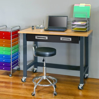 Ultragraphite Wood Top Table Workbench On Wheels Beech Wood/Graphite - Seville Classics 5 Ultragraphite Wood Top Table Workbench On Wheels Beech Wood/Graphite - Seville Classics - Image 5