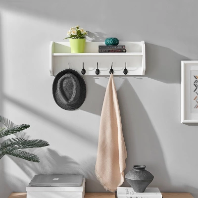 25" X 9" Entryway Floating Utility Wall Shelf With Hooks White - Danya B. 1 25" X 9" Entryway Floating Utility Wall Shelf With Hooks White - Danya B.