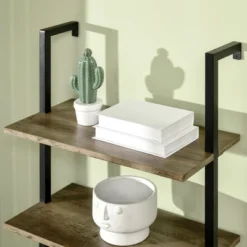 HOMCOM Industrial 5 Tier Ladder Shelf, Wall Mount Storage Shelves Bookcase With Metal Frame, Corner Unit, Plant Flower Rack For Living Room, Balcony, Brown -WorkHaven Sales Shop GUEST 71a96e6f 40df 4b7f a429 3788a60a3b30