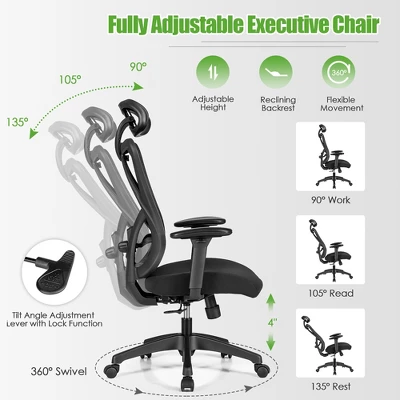 Costway Ergonomic High Back Mesh Office Chair W/ Adjustable Lumbar Support 6 Costway Ergonomic High Back Mesh Office Chair W/ Adjustable Lumbar Support - Image 6
