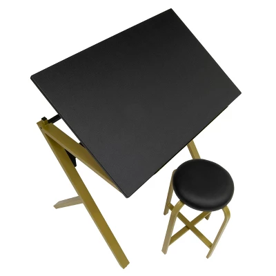 2pc Stellar Drawing Table With 36" Adjustable Top With Stool Set Black/Gold - Studio Designs 3 2pc Stellar Drawing Table With 36" Adjustable Top With Stool Set Black/Gold - Studio Designs - Image 3