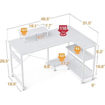 ODK 47 Inch Compact L Shaped Desk For Apartment, Living Room, Bedroom, Or Office With Storage Shelves, Headphone Hook, And Monitor Stand 2 ODK 47 Inch Compact L Shaped Desk For Apartment, Living Room, Bedroom, Or Office With Storage Shelves, Headphone Hook, And Monitor Stand - Image 2