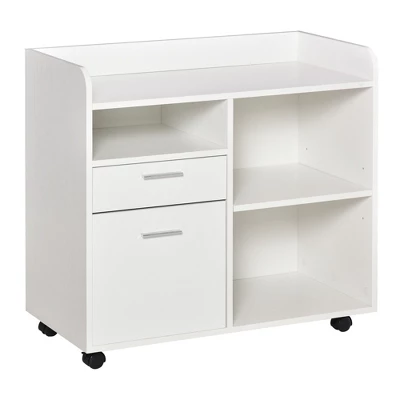 Vinsetto Filing Cabinet Printer Stand Mobile Lateral File Cabinet With 2 Drawers, 3 Open Storage Shelves For Home Office Organization, White 3 Vinsetto Filing Cabinet Printer Stand Mobile Lateral File Cabinet With 2 Drawers, 3 Open Storage Shelves For Home Office Organization, White - Image 3