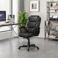Yaheetech PU Leather Height Adjustable Office Chair With High Back,Black
