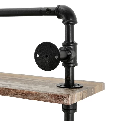 2-Tier Olivia Pipe Wall Shelf Unit With Hanging Rod Black/Rustic - Danya B. 5 2-Tier Olivia Pipe Wall Shelf Unit With Hanging Rod Black/Rustic - Danya B. - Image 5