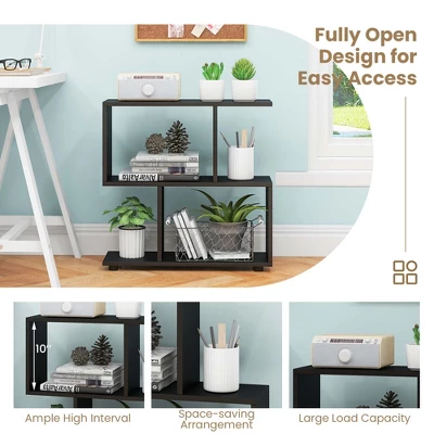 Costway 2 PCS 2-Tier Bookshelf Free Standing Wooden Display S-Shaped Shelf Storage Rack Black/Brown 5 Costway 2 PCS 2-Tier Bookshelf Free Standing Wooden Display S-Shaped Shelf Storage Rack Black/Brown - Image 5