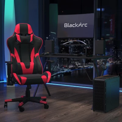 BlackArc Delta Gaming Setup: Reclining Chair With Lumbar Support & Headrest; Desk With Detachable Headphone Hook/Cupholder & Monitor Stand 1 BlackArc Delta Gaming Setup: Reclining Chair With Lumbar Support & Headrest; Desk With Detachable Headphone Hook/Cupholder & Monitor Stand
