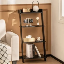 Costway 4-Tier Ladder Shelf Leaning Bookshelf WithAnti-falling Baffle Wood Bookcase Black/White 13 Costway 4-Tier Ladder Shelf Leaning Bookshelf WithAnti-falling Baffle Wood Bookcase Black/White -WorkHaven Sales Shop GUEST 76fc9d41 03b9 487d 835d 91d8839a0474