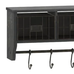 Emma And Oliver Rustic Country Wall Mounted Shelf With 5 Adjustable Sliding Hooks And Three Wire Storage Baskets -WorkHaven Sales Shop GUEST 770bef74 3780 4ffe 9358 563603b84760