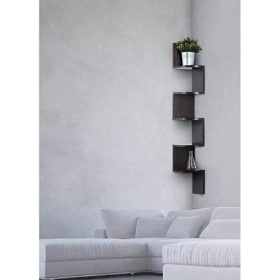 5 Tier Wood Corner Floating Shelf Wall Mount Unit In Color Espresso - HomeItUsa 1 5 Tier Wood Corner Floating Shelf Wall Mount Unit In Color Espresso - HomeItUsa