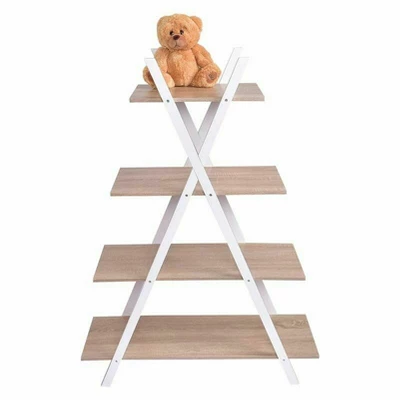 Tangkula X Shape Bookshelf Shelves 4 Tier A Ladder Storage Bookcase Display Home Office 1 Tangkula X Shape Bookshelf Shelves 4 Tier A Ladder Storage Bookcase Display Home Office