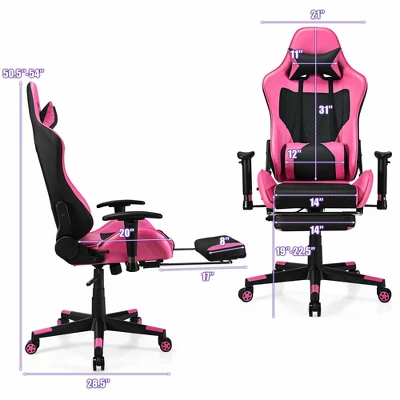 Costway Gaming Chair Massage Reclining Racing Office Computer Chair With Footrest Pink 1 Costway Gaming Chair Massage Reclining Racing Office Computer Chair With Footrest Pink