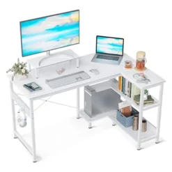 ODK 47 Inch Compact L Shaped Desk For Apartment, Living Room, Bedroom, Or Office With Storage Shelves, Headphone Hook, And Monitor Stand 11 ODK 47 Inch Compact L Shaped Desk For Apartment, Living Room, Bedroom, Or Office With Storage Shelves, Headphone Hook, And Monitor Stand -WorkHaven Sales Shop GUEST 7820269c 09f4 48e2 81dd a5790fe142e4