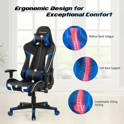 Costway Massage Gaming Chair Reclining Swivel Racing Office Chair W/Lumbar Support 6 Costway Massage Gaming Chair Reclining Swivel Racing Office Chair W/Lumbar Support - Image 6
