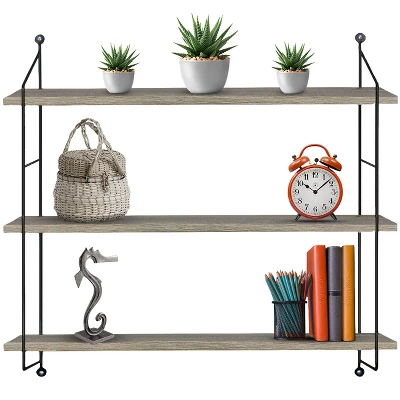Sorbus Wall Mounted Rustic Wood Shelf With Metal Brackets (Gray) 2 Sorbus Wall Mounted Rustic Wood Shelf With Metal Brackets (Gray) - Image 2