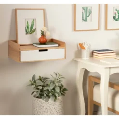 18" X 7" Kitt Floating Side Table Shelf White/Natural - Kate & Laurel All Things Decor -WorkHaven Sales Shop GUEST 7cc19e56 b342 4ab5 8c32 bbcb2857446b