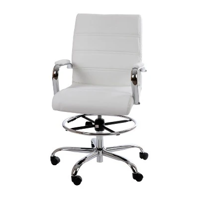 Emma And Oliver Mid-Back LeatherSoft Drafting Chair With Adjustable Foot Ring And Chrome Base 13 Emma And Oliver Mid-Back LeatherSoft Drafting Chair With Adjustable Foot Ring And Chrome Base - Image 13
