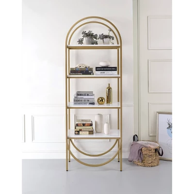 78" Light Mane Bookcase White High Gloss/Gold - Acme Furniture 2 78" Light Mane Bookcase White High Gloss/Gold - Acme Furniture - Image 2