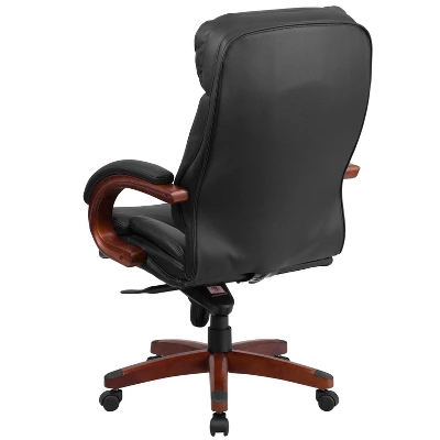 Flash Furniture High Back Black LeatherSoft Executive Ergonomic Office Chair With Synchro-Tilt Mechanism, Mahogany Wood Base And Arms 6 Flash Furniture High Back Black LeatherSoft Executive Ergonomic Office Chair With Synchro-Tilt Mechanism, Mahogany Wood Base And Arms - Image 6