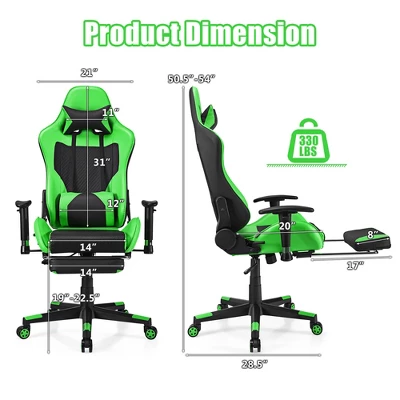 Costway Massage Gaming Chair Reclining Racing Office Computer Chair With Footrest WhiteBluePinkRed 2 Costway Massage Gaming Chair Reclining Racing Office Computer Chair With Footrest WhiteBluePinkRed - Image 2