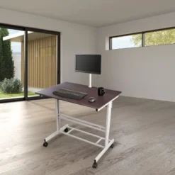 Stand Up Desk Store Rolling Adjustable Height Mobile Standing Desk With Monitor Mount (Silver Frame/Dark Walnut Top, 40" Wide) -WorkHaven Sales Shop GUEST 7ddf5d64 0d7b 4a04 8992 53cd143fed3f