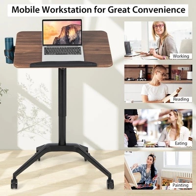 Costway Pneumatic Standing Desk Tilting Adjustable Laptop Cart Mobile Podium Cup Holder 7 Costway Pneumatic Standing Desk Tilting Adjustable Laptop Cart Mobile Podium Cup Holder - Image 7