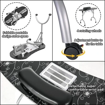 LEIBOU Professional 35 Inch Vented And Foldable Manicure Table With Magnifier Lamp, Dust Collector, Sponge, And Polish Carrying Bag, Black Flower 2 LEIBOU Professional 35 Inch Vented And Foldable Manicure Table With Magnifier Lamp, Dust Collector, Sponge, And Polish Carrying Bag, Black Flower - Image 2