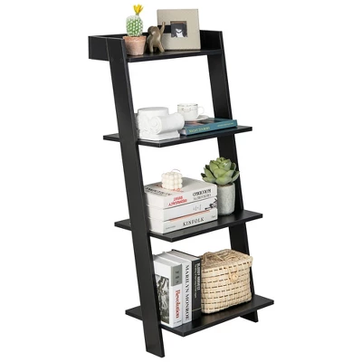 Costway 4-Tier Ladder Shelf Leaning Bookshelf WithAnti-falling Baffle Wood Bookcase Black/White 10 Costway 4-Tier Ladder Shelf Leaning Bookshelf WithAnti-falling Baffle Wood Bookcase Black/White - Image 10