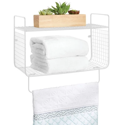 MDesign 2 Tier Storage Organizer Bath Shelf With Towel Bar, Wall Mount 10 MDesign 2 Tier Storage Organizer Bath Shelf With Towel Bar, Wall Mount - Image 10