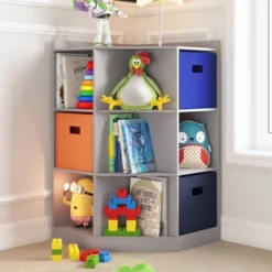 RiverRidge Home Kids' 6 Cubby With 3 Shelf Corner Cabinet - RiverRidge