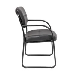 Leather Sled Base Guest Chair Black - Boss Office Products