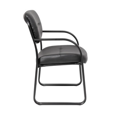 Leather Sled Base Guest Chair Black - Boss Office Products 1 Leather Sled Base Guest Chair Black - Boss Office Products