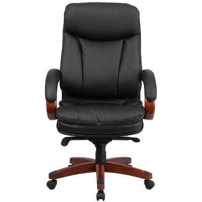 Flash Furniture High Back Black LeatherSoft Executive Ergonomic Office Chair With Synchro-Tilt Mechanism, Mahogany Wood Base And Arms 8 Flash Furniture High Back Black LeatherSoft Executive Ergonomic Office Chair With Synchro-Tilt Mechanism, Mahogany Wood Base And Arms - Image 8