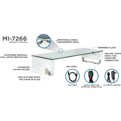 Mount-It! Tempered Glass And Aluminum Monitor Stand With USB Adapter | Fits Up To 32" Monitors | 66 Lbs. Weight Capacity 2 Mount-It! Tempered Glass And Aluminum Monitor Stand With USB Adapter | Fits Up To 32" Monitors | 66 Lbs. Weight Capacity - Image 2
