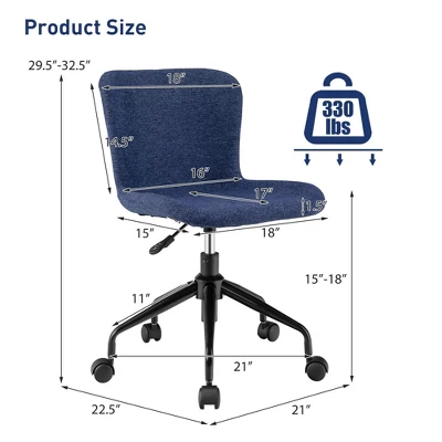 Costway Mid Back Armless Office Chair Adjustable Swivel Linen Task Chair 1 Costway Mid Back Armless Office Chair Adjustable Swivel Linen Task Chair