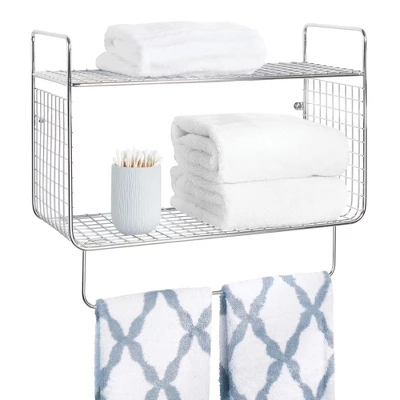 MDesign 2 Tier Storage Organizer Bath Shelf With Towel Bar, Wall Mount 4 MDesign 2 Tier Storage Organizer Bath Shelf With Towel Bar, Wall Mount - Image 4