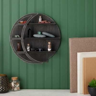 Farmlyn Creek Wooden Crescent Moon Wall Shelf, Rustic Wall Home Decor For Crystals & Essential Oils, Black, 12 X 12 X 3 In 1 Farmlyn Creek Wooden Crescent Moon Wall Shelf, Rustic Wall Home Decor For Crystals & Essential Oils, Black, 12 X 12 X 3 In